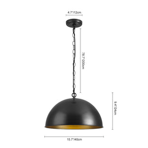 Farmhouze Light - Black Gold Industrial Oversized Metal Dome Pendant Light - Pendant - 15 in - 