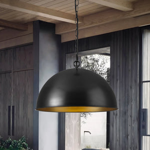 Farmhouze Light - Black Gold Industrial Oversized Metal Dome Pendant Light - Pendant - 15 in - 