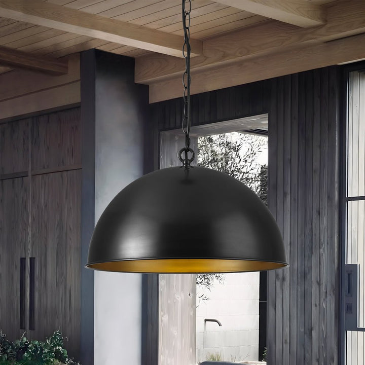 Farmhouze Light - Black Gold Industrial Oversized Metal Dome Pendant Light - Pendant - 15 in - 
