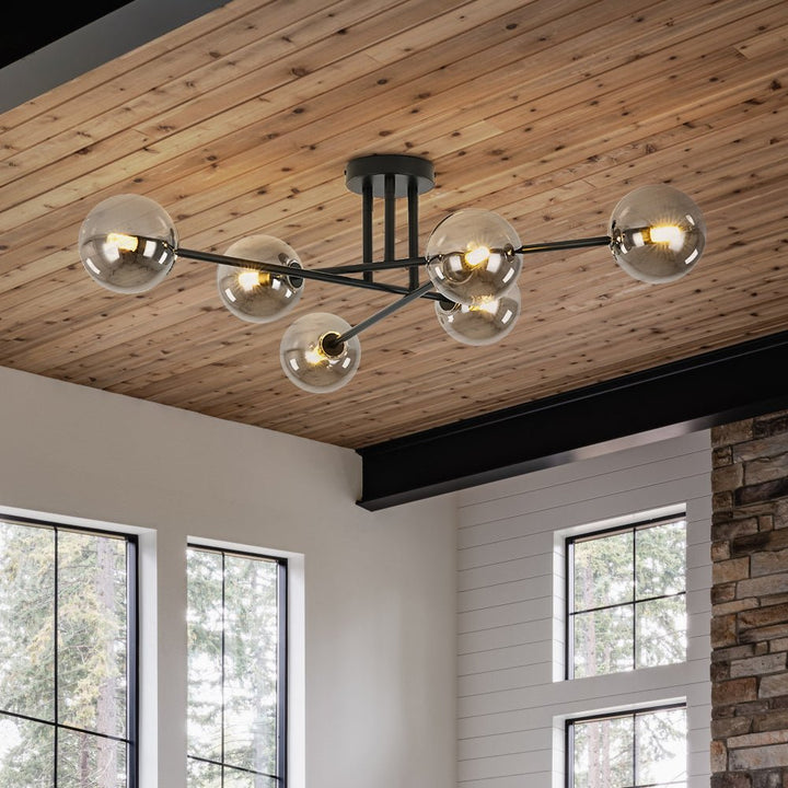 Farmhouze Light - Black Linear Smoked Glass Globe Sputnik Ceiling Light - Ceiling Light - Black - 