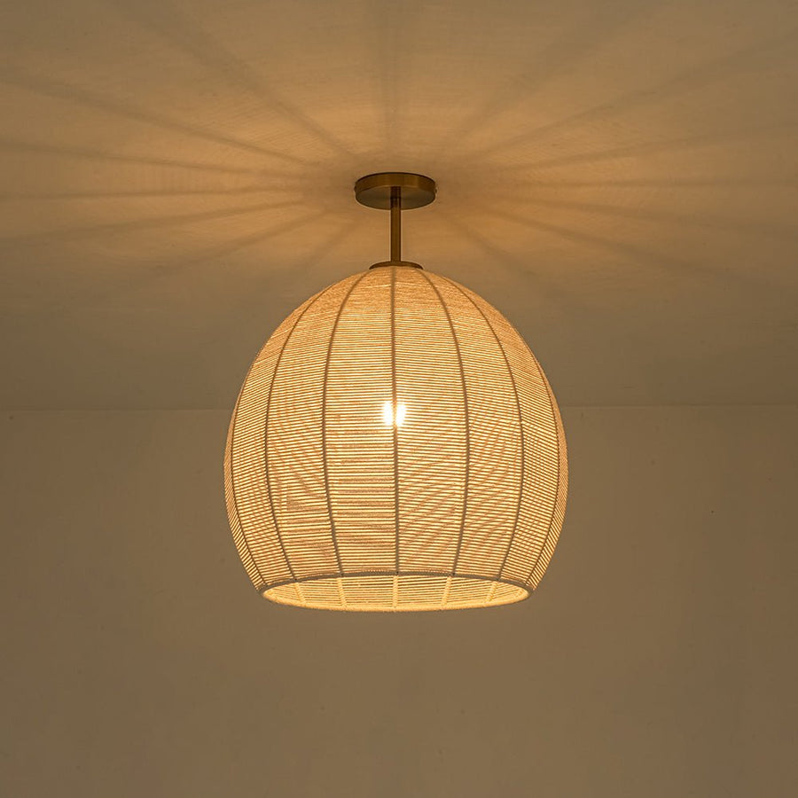 Bohemian Beige Woven String Orb Cage Semi Flush Mount Farmhouze Light