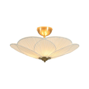 Farmhouze Light - Bohemian Round Ribbed Ivory Fabric Bloom Semi Flush Light - Ceiling Light - Ivory - 