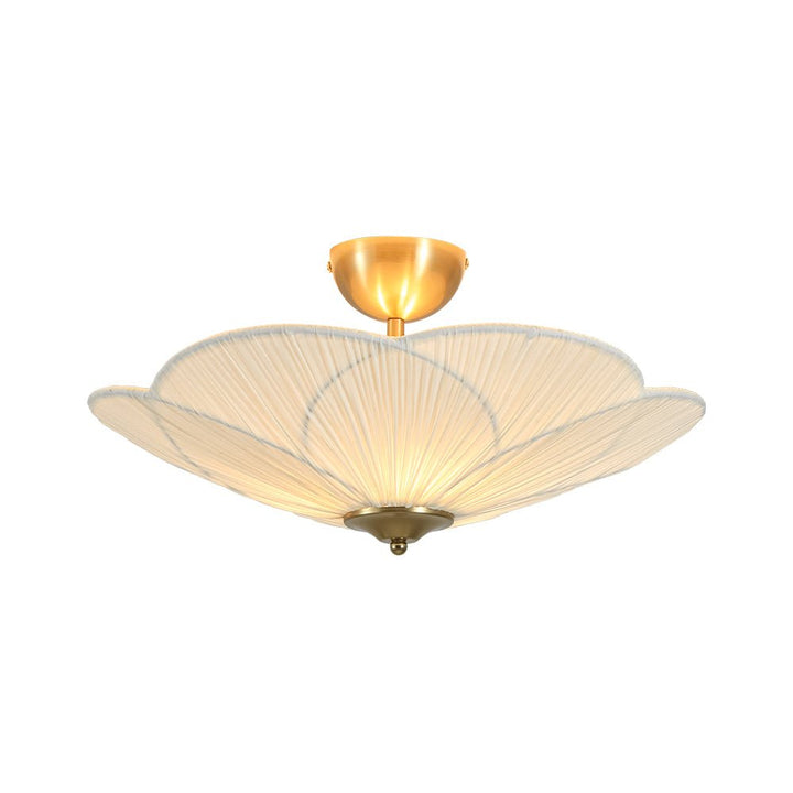 Farmhouze Light - Bohemian Round Ribbed Ivory Fabric Bloom Semi Flush Light - Ceiling Light - Ivory - 