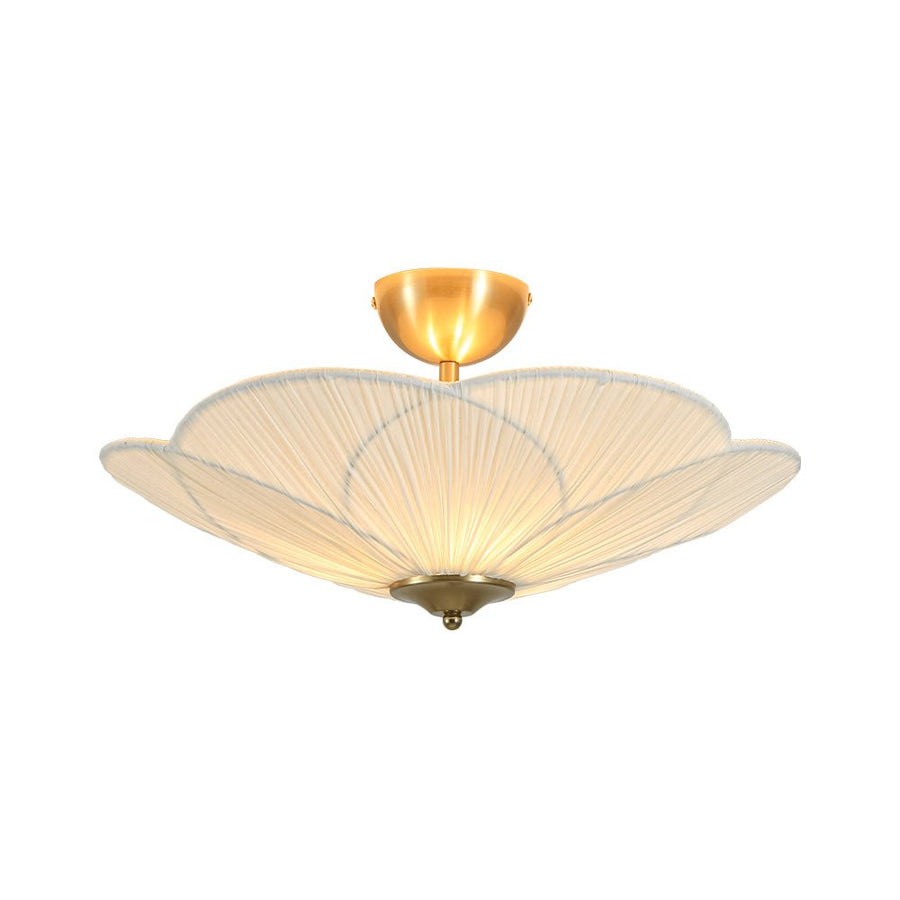 Farmhouze Light - Bohemian Round Ribbed Ivory Fabric Bloom Semi Flush Light - Ceiling Light - Ivory - 