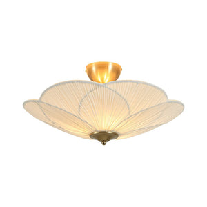 Farmhouze Light - Bohemian Round Ribbed Ivory Fabric Bloom Semi Flush Light - Ceiling Light - Ivory - 