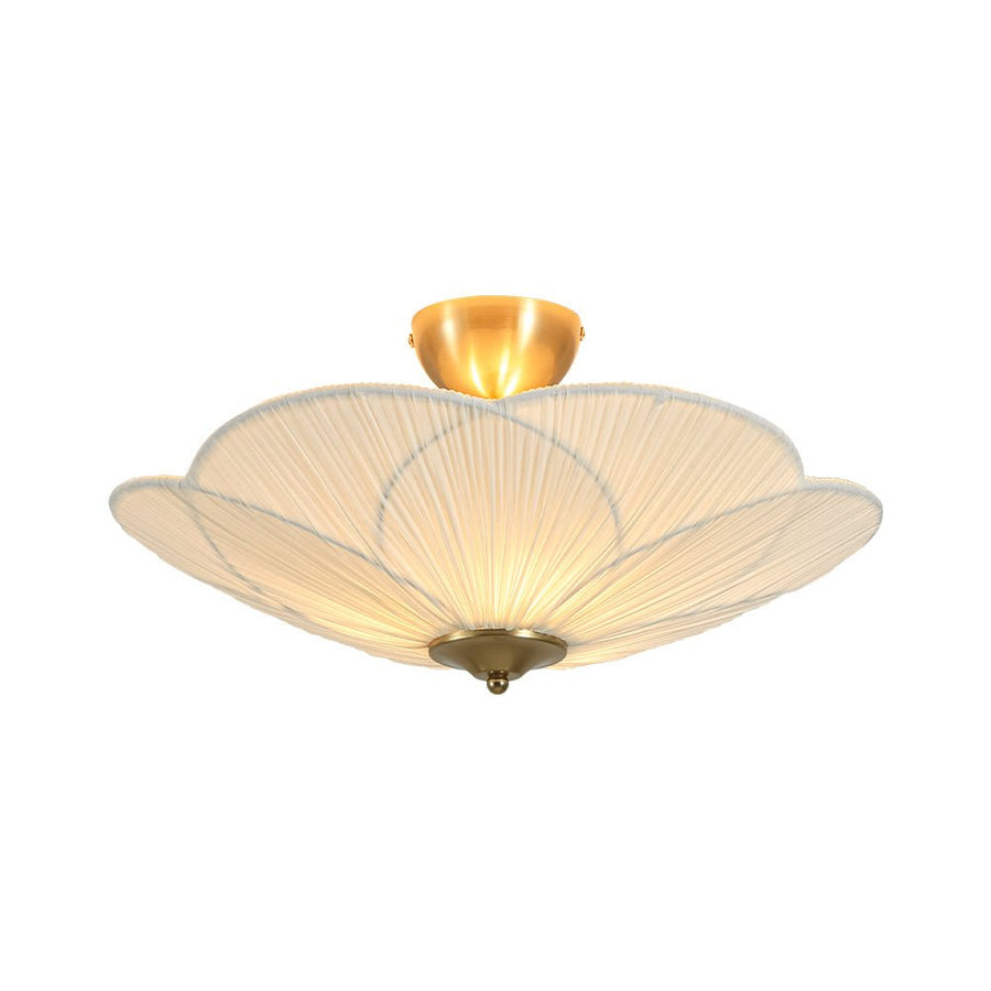 Farmhouze Light - Bohemian Round Ribbed Ivory Fabric Bloom Semi Flush Light - Ceiling Light - Ivory - 
