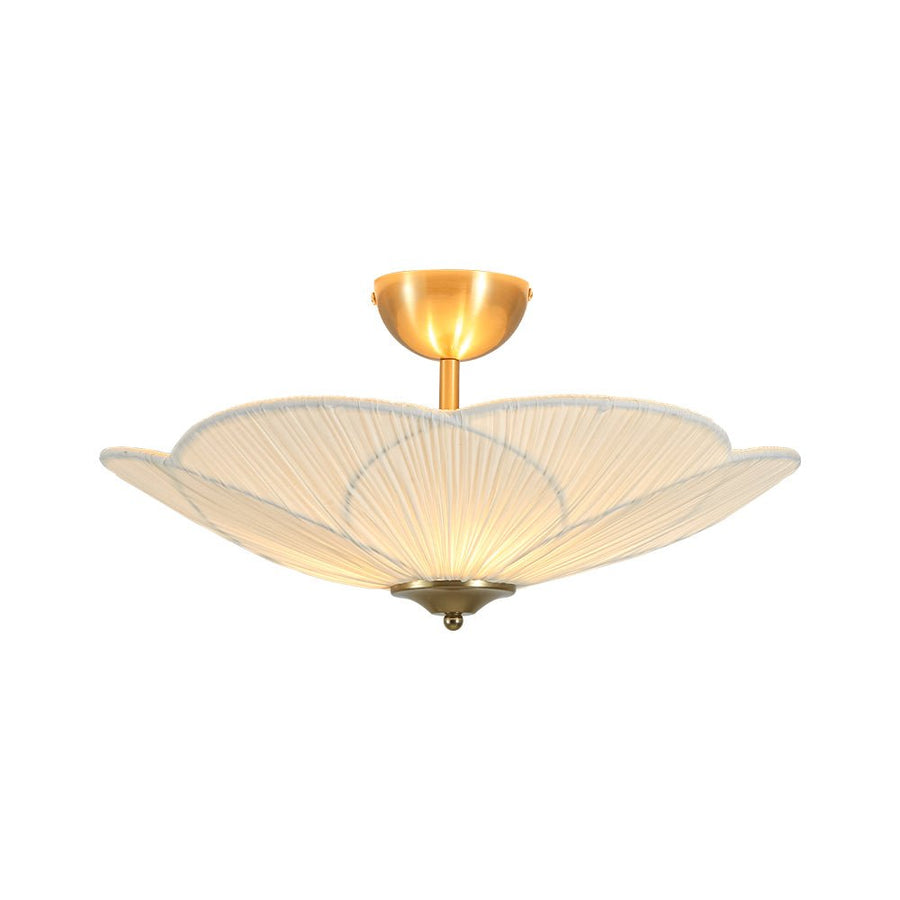 Farmhouze Light - Bohemian Round Ribbed Ivory Fabric Bloom Semi Flush Light - Ceiling Light - Ivory - 