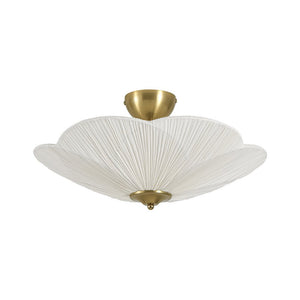 Farmhouze Light - Bohemian Round Ribbed Ivory Fabric Bloom Semi Flush Light - Ceiling Light - Ivory - 
