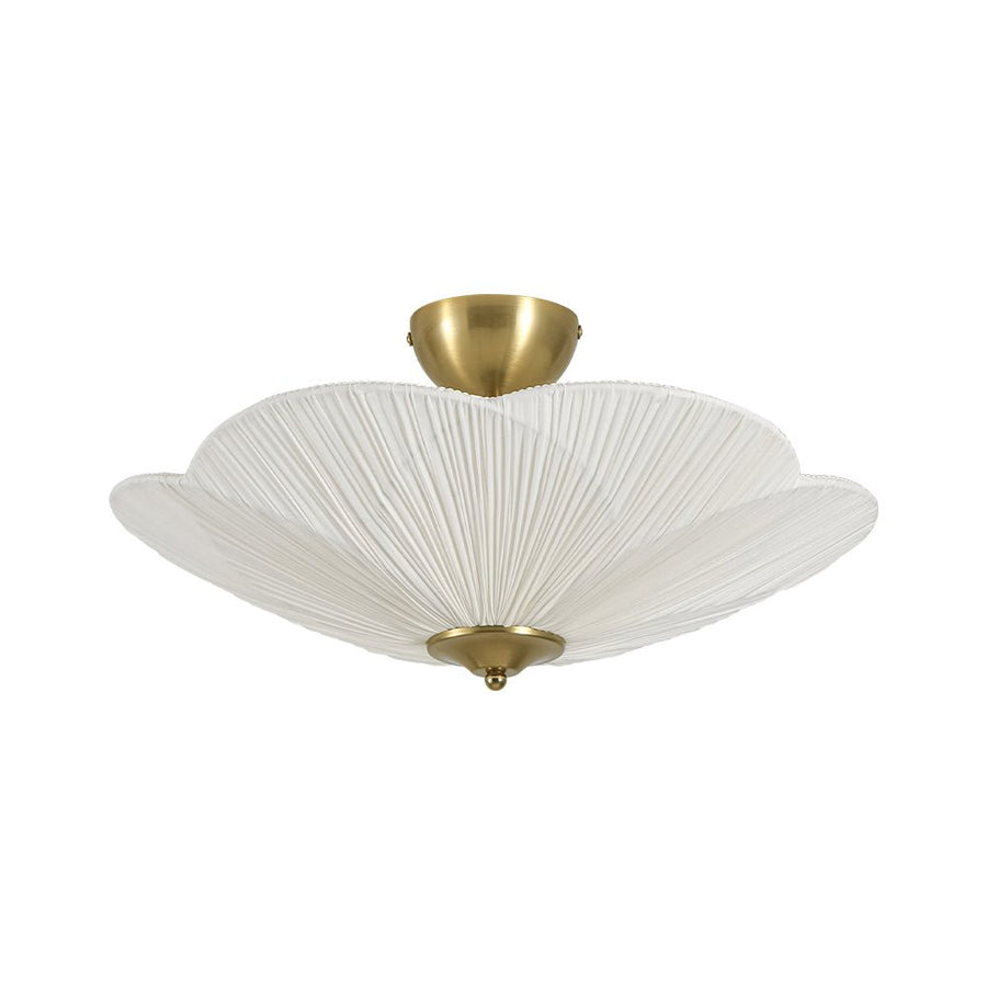 Farmhouze Light - Bohemian Round Ribbed Ivory Fabric Bloom Semi Flush Light - Ceiling Light - Ivory - 