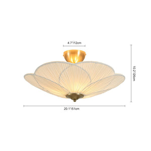 Farmhouze Light - Bohemian Round Ribbed Ivory Fabric Bloom Semi Flush Light - Ceiling Light - Ivory - 