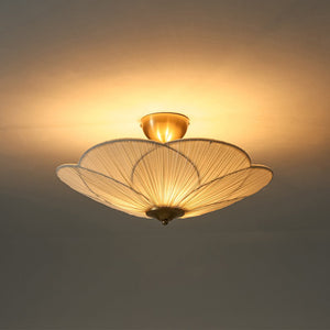 Farmhouze Light - Bohemian Round Ribbed Ivory Fabric Bloom Semi Flush Light - Ceiling Light - Ivory - 