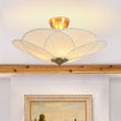 Load image into Gallery viewer, Farmhouze Light - Bohemian Round Ribbed Ivory Fabric Bloom Semi Flush Light - Ceiling Light - Ivory - 
