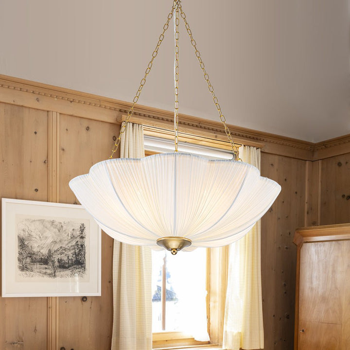 Farmhouze Light - Bohemian White Fabric Round Scalloped Cage Pendant - Chandelier - Ivory - 