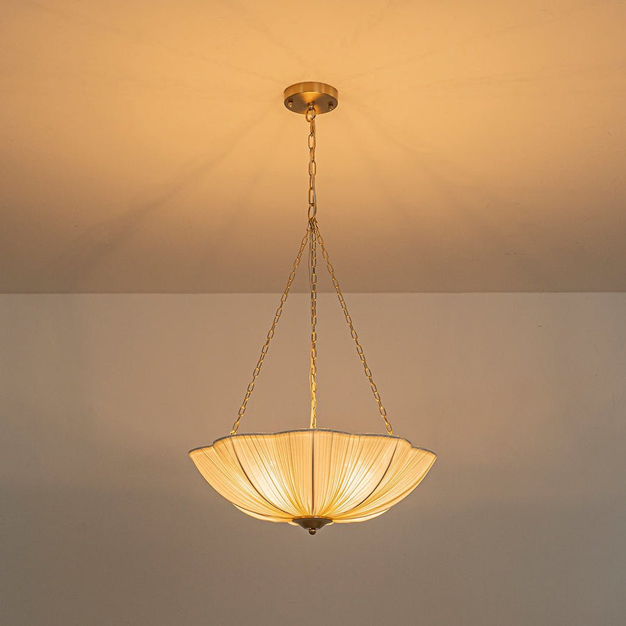 Farmhouze Light - Bohemian White Fabric Round Scalloped Cage Pendant - Chandelier - Ivory - 