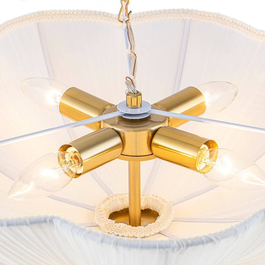 Farmhouze Light - Bohemian White Fabric Round Scalloped Cage Pendant - Chandelier - Ivory - 