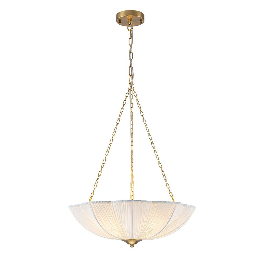 Farmhouze Light - Bohemian White Fabric Round Scalloped Cage Pendant - Chandelier - Ivory - 