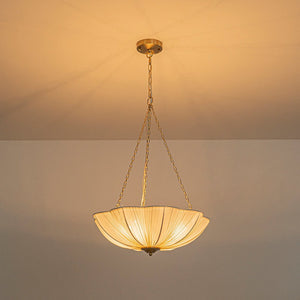 Farmhouze Light - Bohemian White Fabric Round Scalloped Cage Pendant - Chandelier - Ivory - 