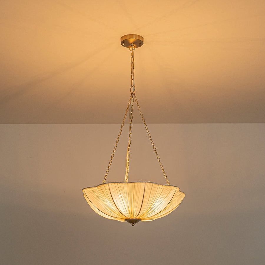 Farmhouze Light - Bohemian White Fabric Round Scalloped Cage Pendant - Chandelier - Ivory - 