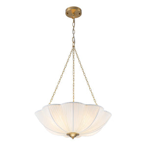 Farmhouze Light - Bohemian White Fabric Round Scalloped Cage Pendant - Chandelier - Ivory - 