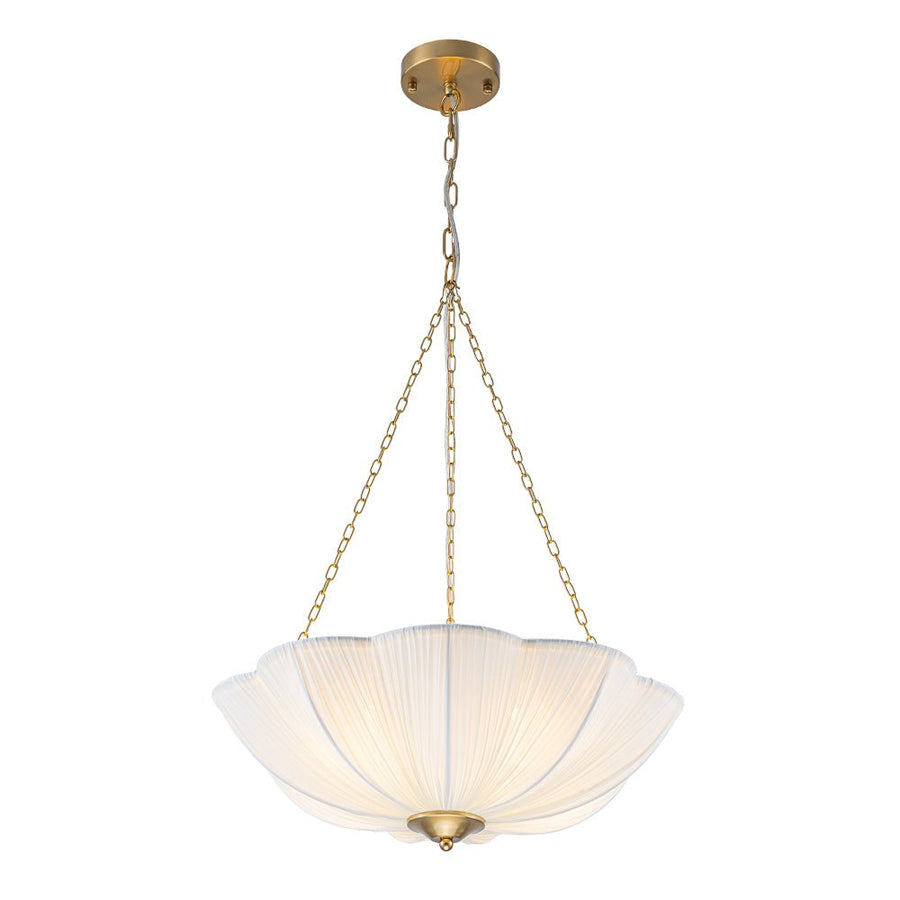 Farmhouze Light - Bohemian White Fabric Round Scalloped Cage Pendant - Chandelier - Ivory - 