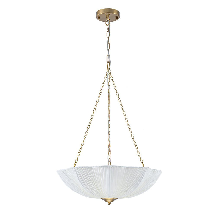 Farmhouze Light - Bohemian White Fabric Round Scalloped Cage Pendant - Chandelier - Ivory - 