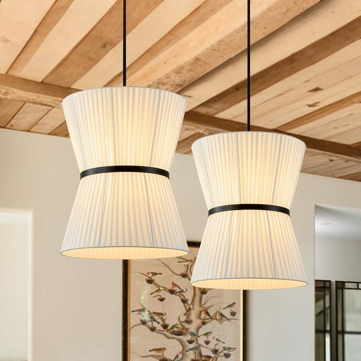 Farmhouze Light - Boho 2 - Tier Pleated White Fabric Lantern Pendant Light - Chandelier - 19.7 in - 