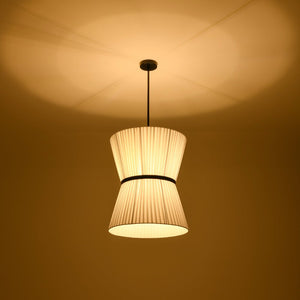 Farmhouze Light - Boho 2 - Tier Pleated White Fabric Lantern Pendant Light - Chandelier - 19.7 in - 