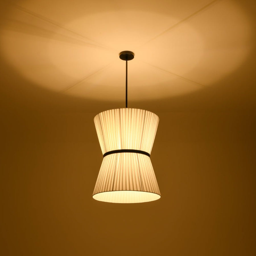 Farmhouze Light - Boho 2 - Tier Pleated White Fabric Lantern Pendant Light - Chandelier - 19.7 in - 