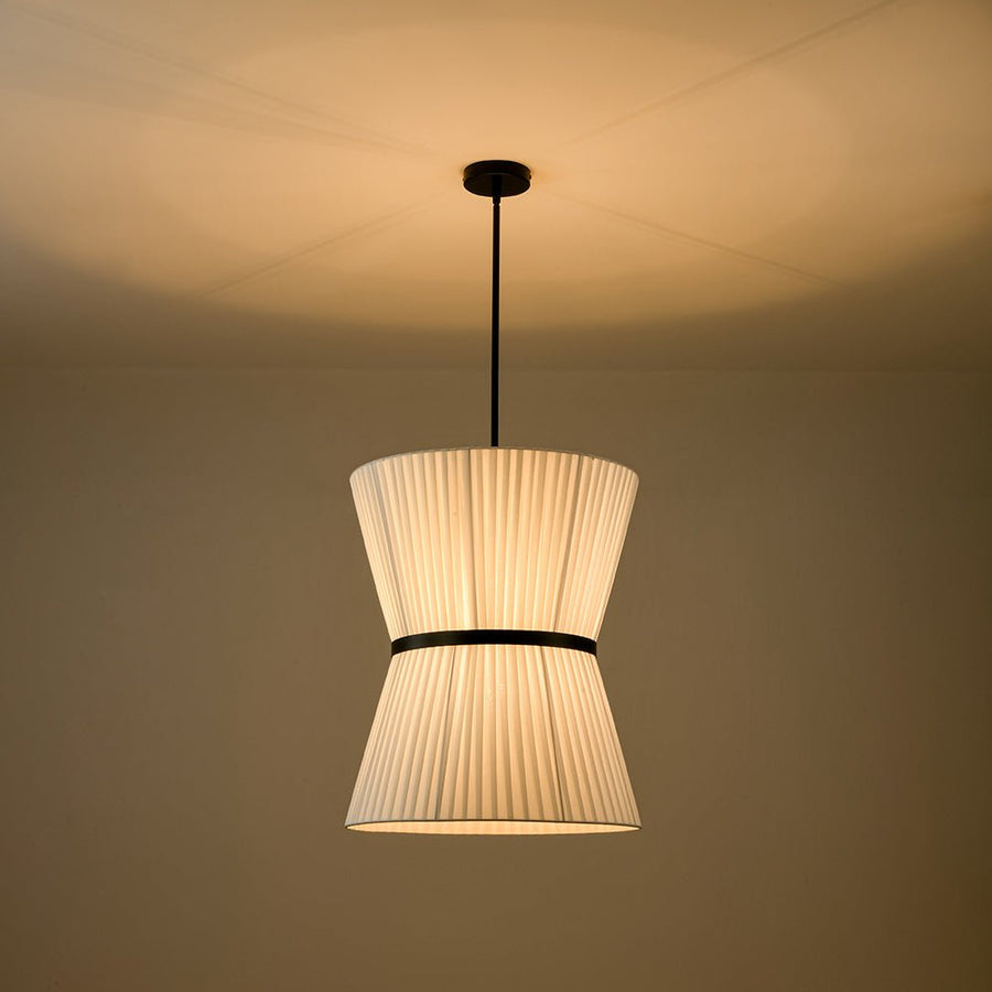 Farmhouze Light - Boho 2 - Tier Pleated White Fabric Lantern Pendant Light - Chandelier - 19.7 in - 