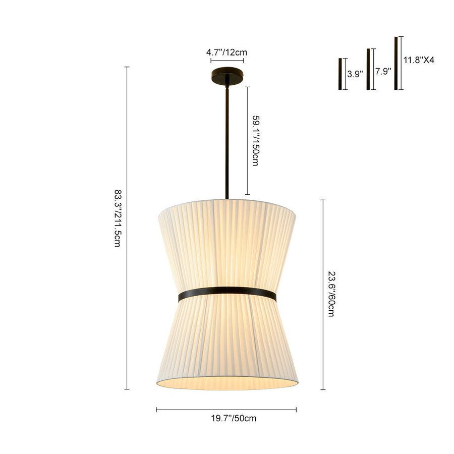 Farmhouze Light - Boho 2 - Tier Pleated White Fabric Lantern Pendant Light - Chandelier - 19.7 in - 
