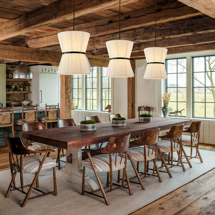 Farmhouze Light - Boho 2 - Tier Pleated White Fabric Lantern Pendant Light - Chandelier - 19.7 in - 