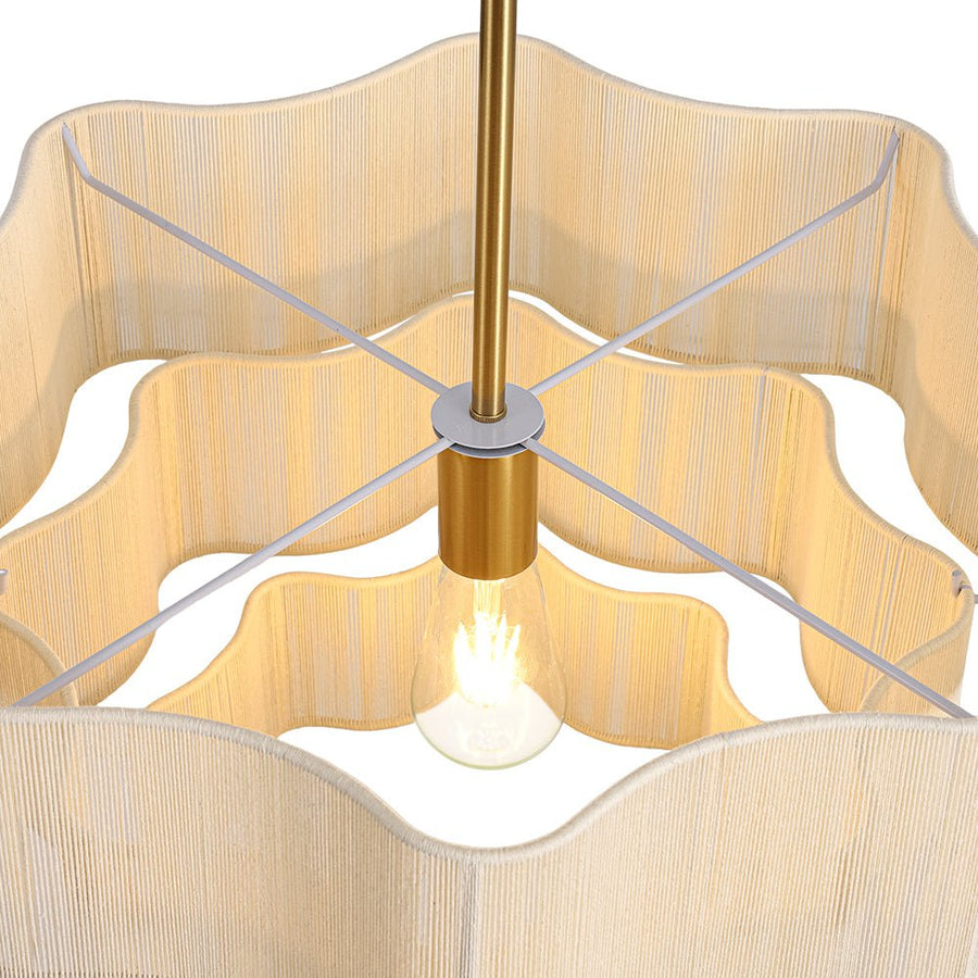 Farmhouze Light - Boho Bleached String Tiered Round Lantern Pendant Light - Chandelier - White - 