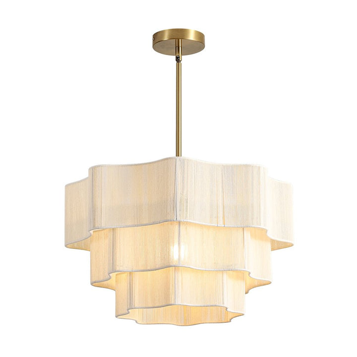 Farmhouze Light - Boho Bleached String Tiered Round Lantern Pendant Light - Chandelier - White - 