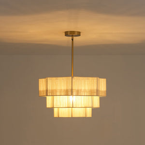 Farmhouze Light - Boho Bleached String Tiered Round Lantern Pendant Light - Chandelier - White - 