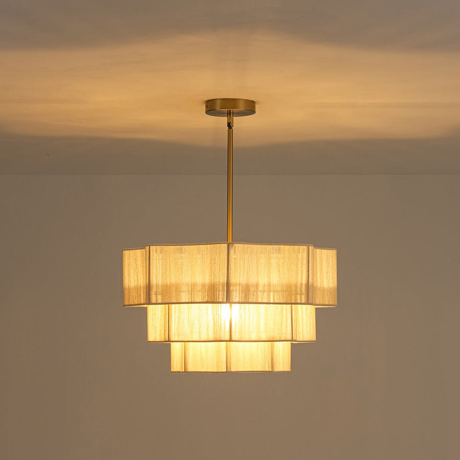 Farmhouze Light - Boho Bleached String Tiered Round Lantern Pendant Light - Chandelier - White - 