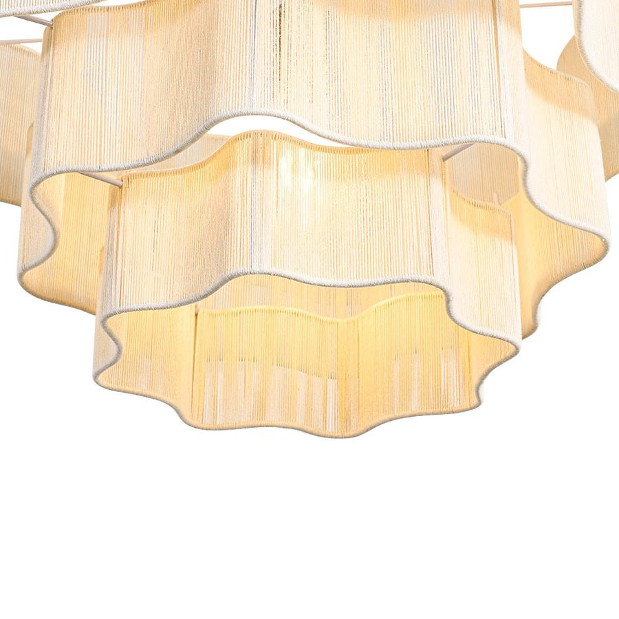 Farmhouze Light - Boho Bleached String Tiered Round Lantern Pendant Light - Chandelier - White - 
