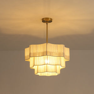 Farmhouze Light - Boho Bleached String Tiered Round Lantern Pendant Light - Chandelier - White - 