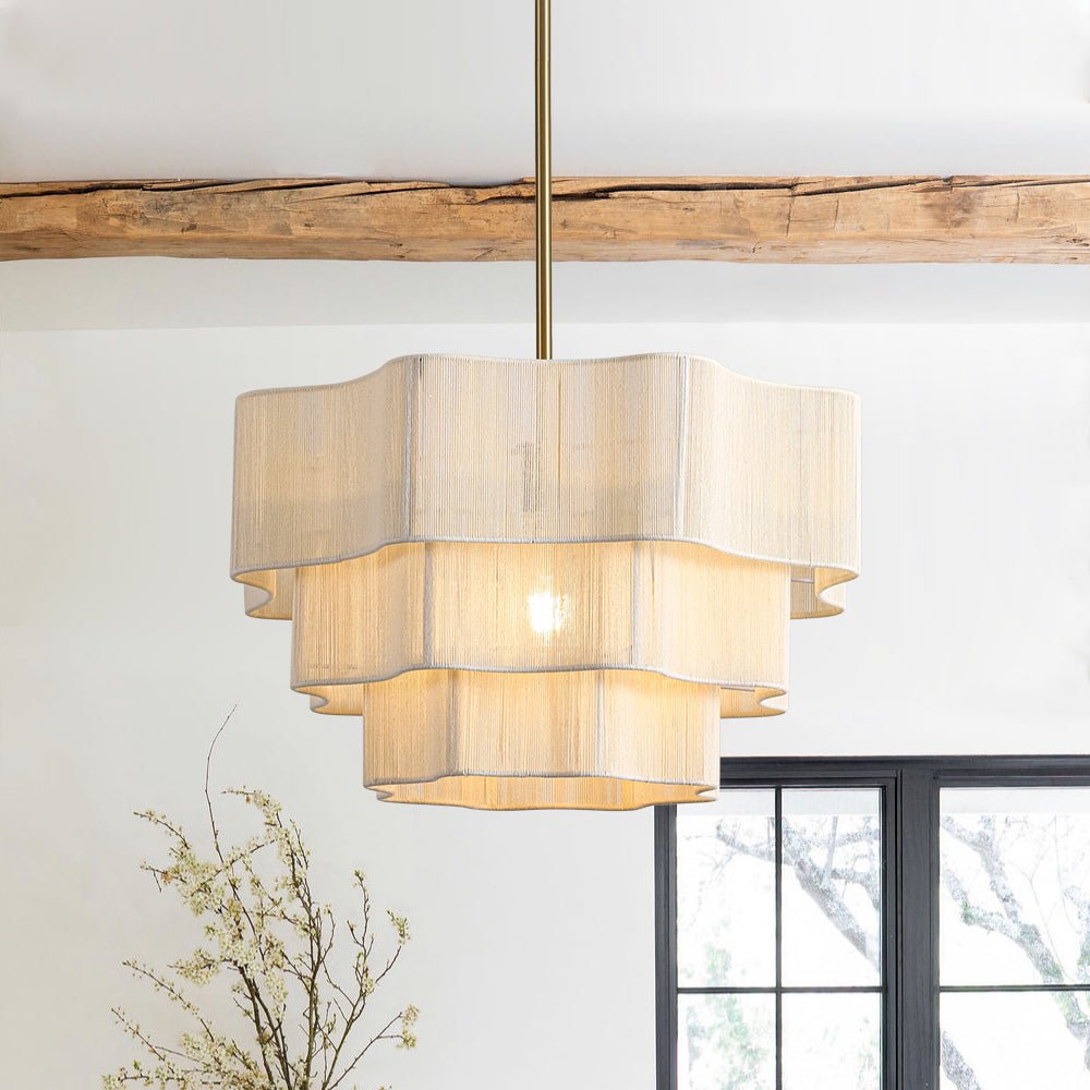 Boho Bleached String Tiered Round Lantern Chandelier | Farmhouze Light