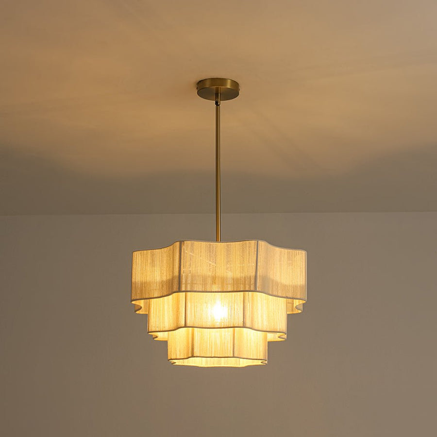 Farmhouze Light - Boho Bleached String Tiered Round Lantern Pendant Light - Chandelier - White - 