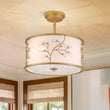Load image into Gallery viewer, Farmhouze Light-Brass 3-Light Crystal Flower Fabric Drum Lantern Semi Flush Mount-Ceiling Light-15.7 in-
