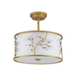 Load image into Gallery viewer, Farmhouze Light-Brass 3-Light Crystal Flower Fabric Drum Lantern Semi Flush Mount-Ceiling Light-15.7 in-
