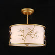 Load image into Gallery viewer, Farmhouze Light-Brass 3-Light Crystal Flower Fabric Drum Lantern Semi Flush Mount-Ceiling Light-15.7 in-
