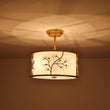 Load image into Gallery viewer, Farmhouze Light-Brass 3-Light Crystal Flower Fabric Drum Lantern Semi Flush Mount-Ceiling Light-15.7 in-
