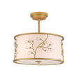 Load image into Gallery viewer, Farmhouze Light-Brass 3-Light Crystal Flower Fabric Drum Lantern Semi Flush Mount-Ceiling Light-15.7 in-
