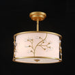 Load image into Gallery viewer, Farmhouze Light-Brass 3-Light Crystal Flower Fabric Drum Lantern Semi Flush Mount-Ceiling Light-15.7 in-
