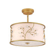 Load image into Gallery viewer, Farmhouze Light-Brass 3-Light Crystal Flower Fabric Drum Lantern Semi Flush Mount-Ceiling Light-15.7 in-
