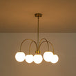 Load image into Gallery viewer, Farmhouze Light - Brass 5 - Light Arched Arm Milky Glass Globe Round Chandelier - Chandelier - 30 in - 

