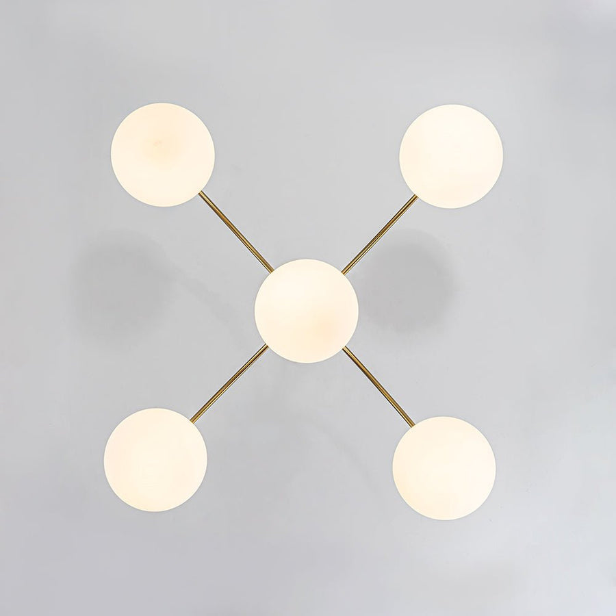 Farmhouze Light - Brass 5 - Light Arched Arm Milky Glass Globe Round Chandelier - Chandelier - 30 in - 