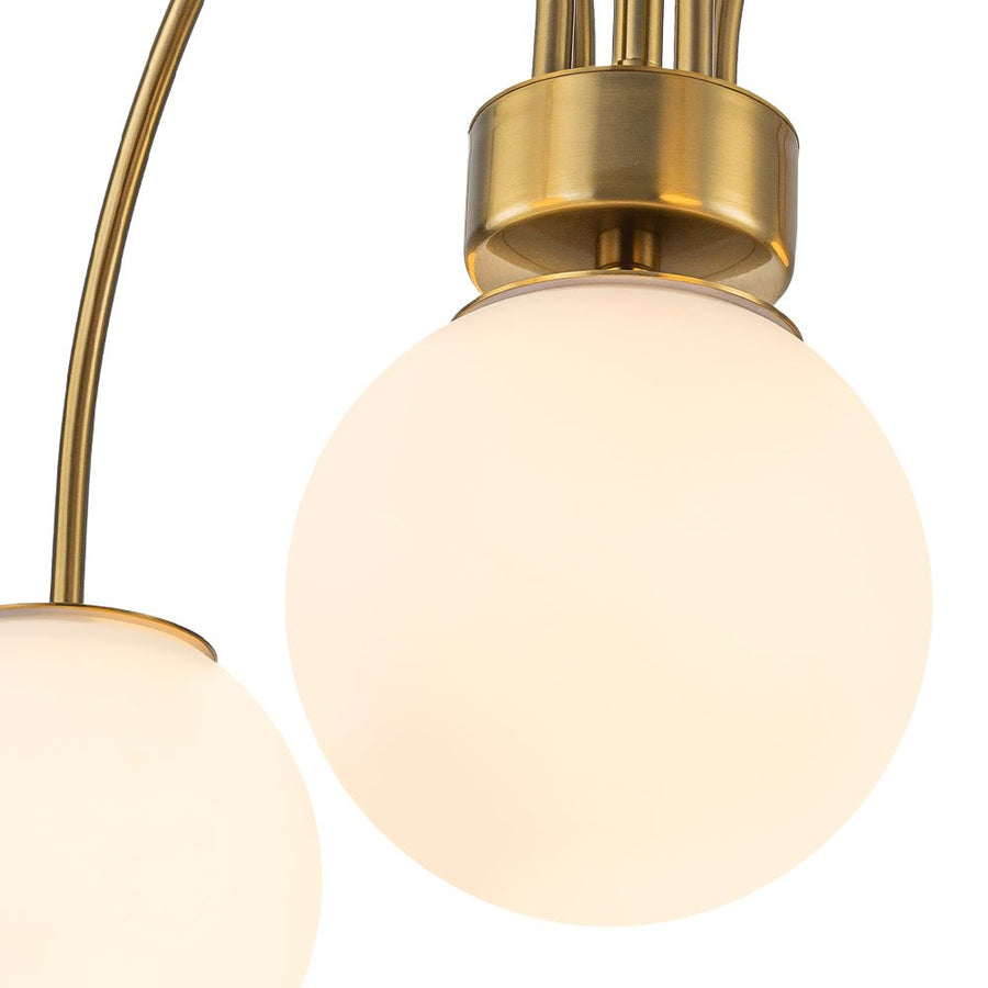Farmhouze Light - Brass 5 - Light Arched Arm Milky Glass Globe Round Chandelier - Chandelier - 30 in - 