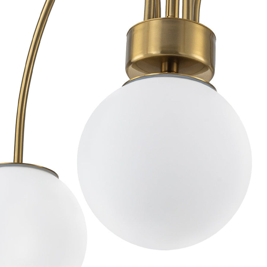 Farmhouze Light - Brass 5 - Light Arched Arm Milky Glass Globe Round Chandelier - Chandelier - 30 in - 